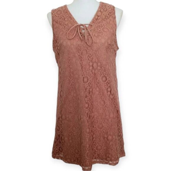 MONTEAU LOS ANGELES DUSTY PINK LACE OVERLAY DRESS SZ.S/M EUC. - Picture 1 of 6